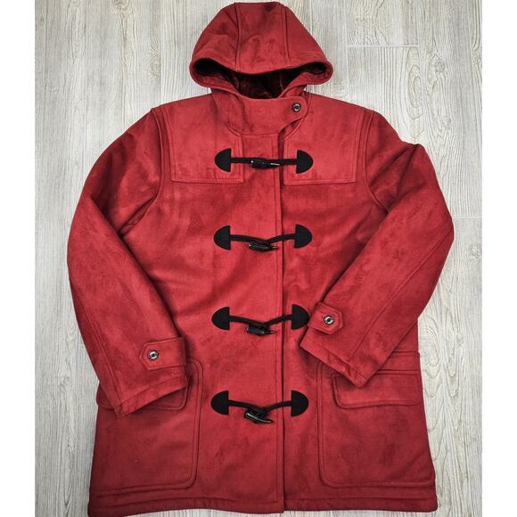 Chaps Coat Womens‎ XL Red Faux Suede Toggle Button Hooded Lined Jacket - Picture 1 of 9